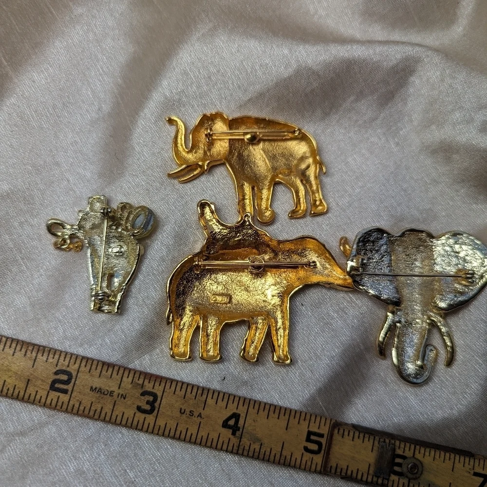 4 Elephant brooches pins 2 J.J.Jonette, 1 AJC  collection Vintage Lot Bundle